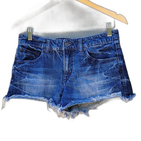 VOLCOM Stoned Jean Shorts Frayed Cutoffs Grunge Cheeky Distressed Size 28 - Picture 1 of 10